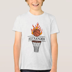 Personalized Fire basketball & hoop with name  Tri-Blend Shirt