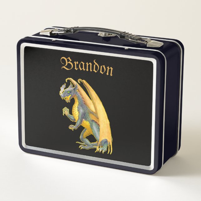 Personalized Fire Breathing Dragon Metal Lunch Box (Back)