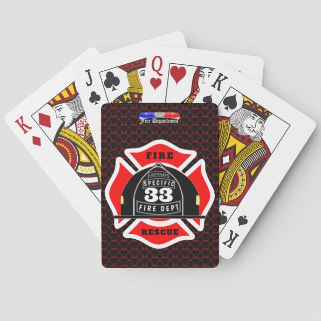 Personalized Fire Department Helmet City Side Poker Cards (Back)