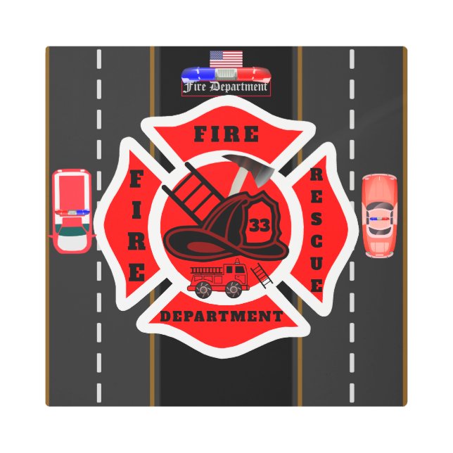 Personalized Fire Department Wall Metal Print (Front)