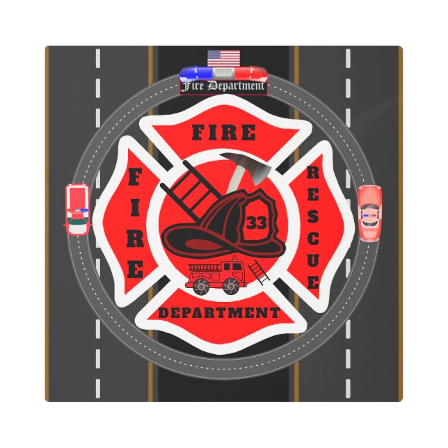 Personalized Fire Department Wall Metal Print (Front)