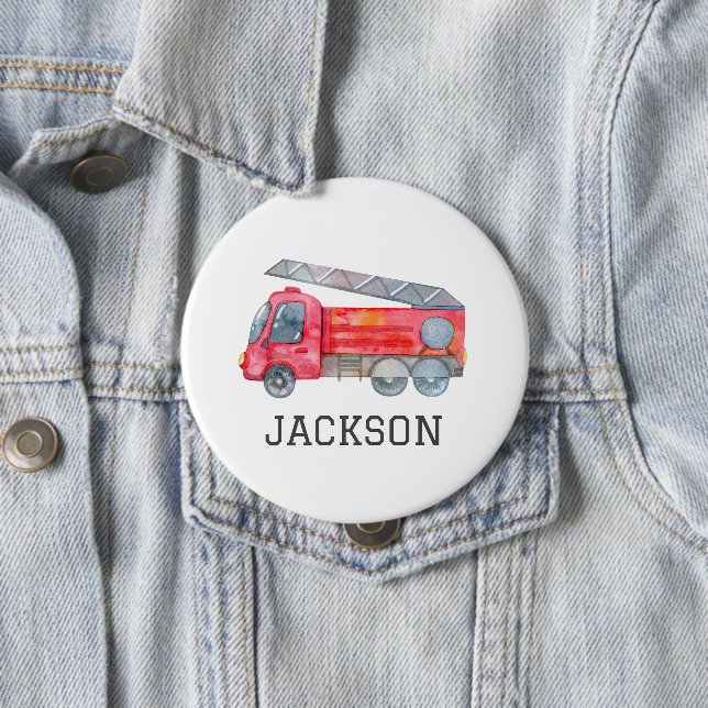 Personalized Fire engine birthday Party Button (In Situ)
