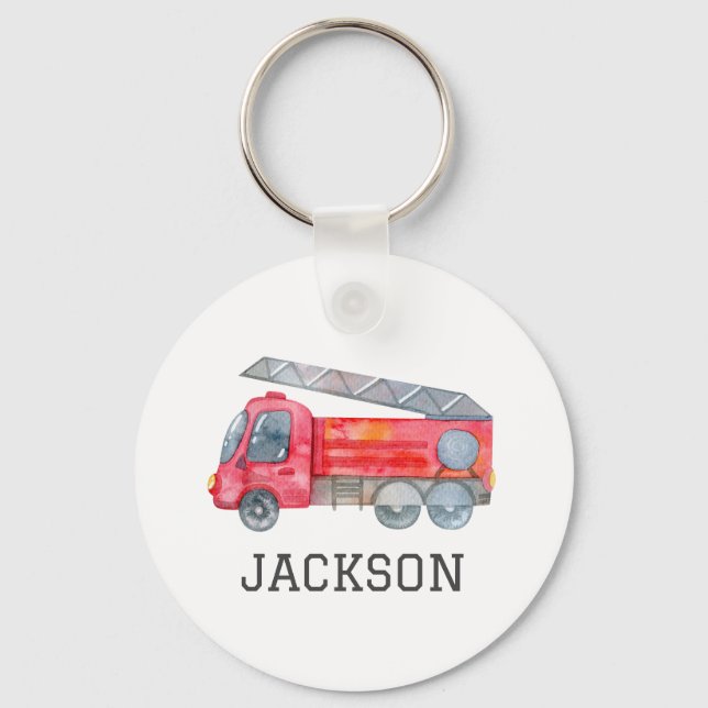 Personalized Fire engine birthday Party Keychain (Front)