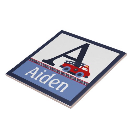 Personalized Fire EngineTruck Letter Name Tile