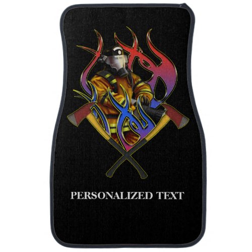 Personalized fire fighter fighting the flames car floor mat