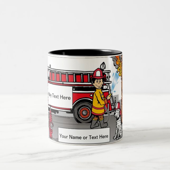 Personalized Fire Fighter - Male Cartoon Two-Tone Coffee Mug (Center)