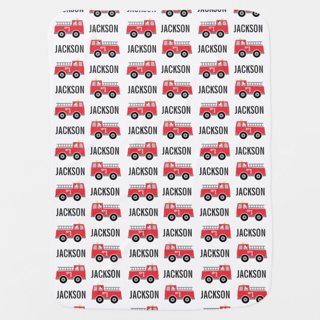 PERSONALIZED Fire Truck Baby Swaddle Blanket (Front)