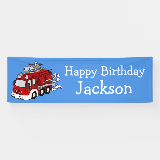 Personalized Fire Truck Boy's Birthday Banner (Horizontal)