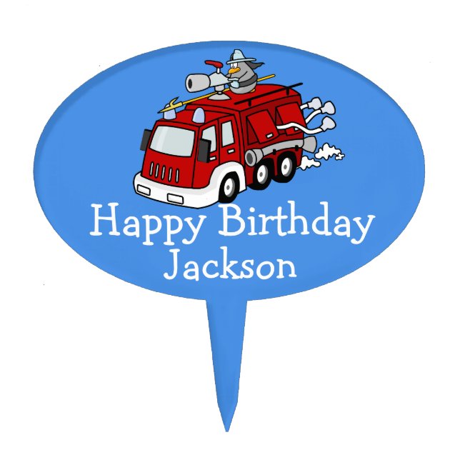 Personalized Fire Truck Boy's Birthday Cake Topper (Front)