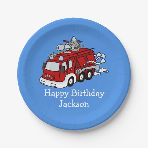 Personalized Fire Truck Boys Birthday Paper Plates