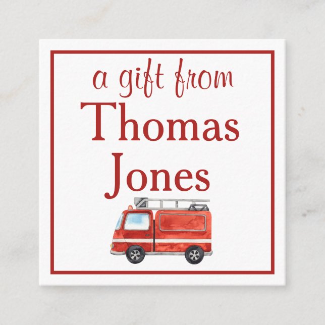 Personalized Fire Truck, Boys Red & White Enclosure Card (Front)