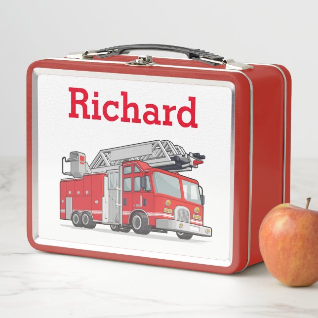 Personalized Fire truck kids name Metal Lunch Box (In Situ)
