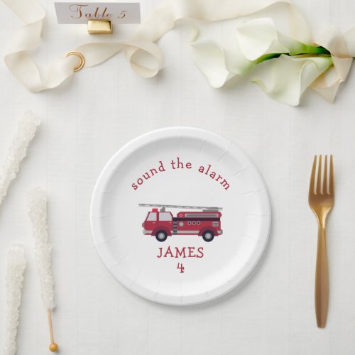 Personalized Fire truck Party Paper Plates