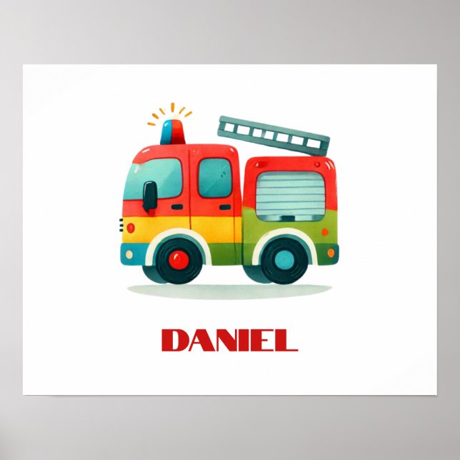 Personalized Fire Truck Poster for Boys (Front)