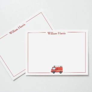 Personalized Fire Truck Stationery, Boys Red Thank You Card