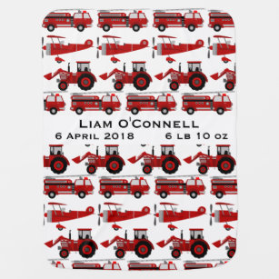 Personalized Fire Truck, Tractor, Plane Birth Date Baby Blanket