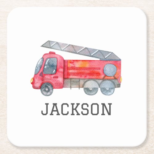 Personalized Firefighter birthday Party Square Paper Coaster
