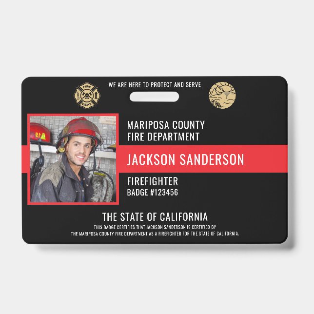 Personalized Firefighter Employee Photo ID Badge (Front)