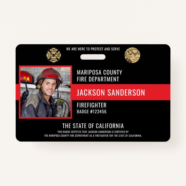 Personalized Firefighter Employee Photo ID Badge (Front)
