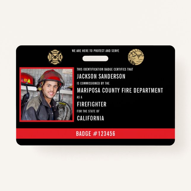 Personalized Firefighter Employee Photo ID Badge (Front)