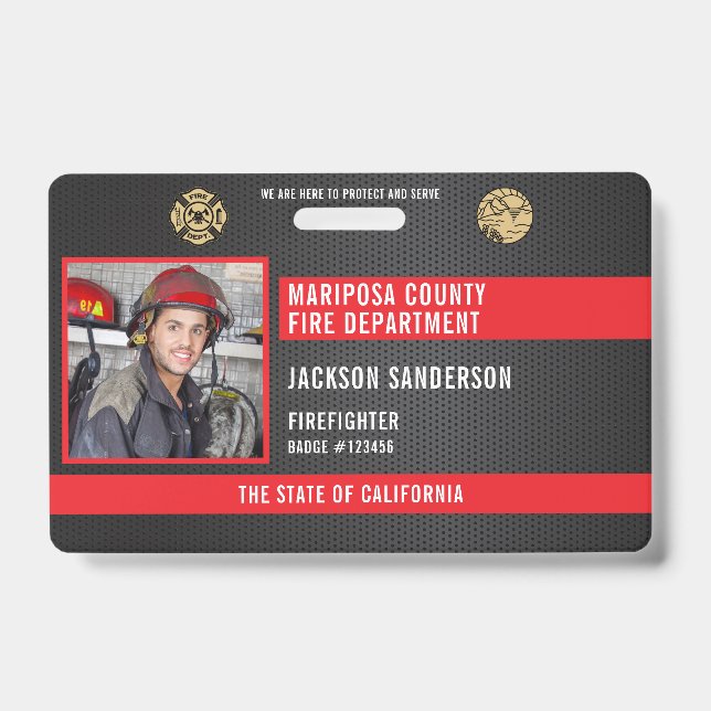 Personalized Firefighter Employee Photo ID Badge (Front)