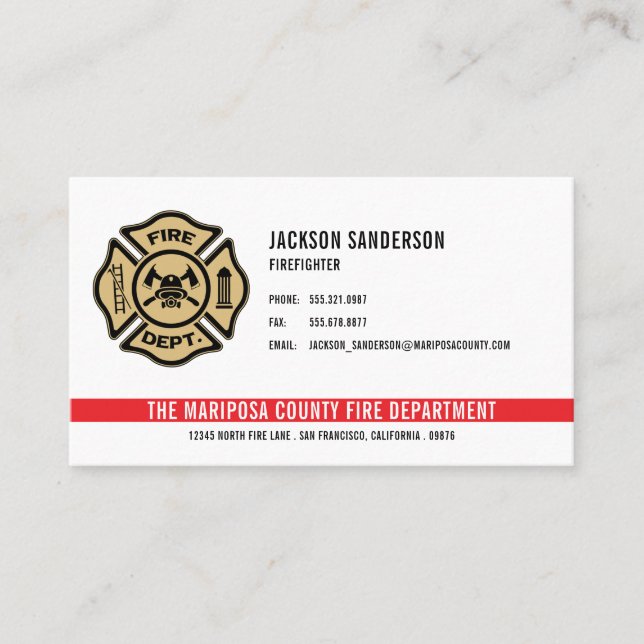 Personalized Firefighter Fire Department Logo Business Card (Front)