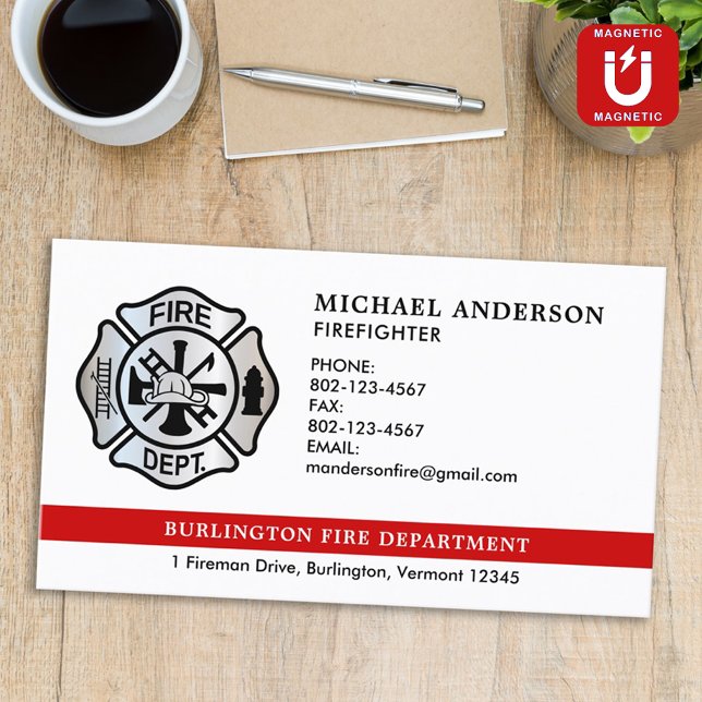 Personalized Firefighter Fire Department Logo Business Card Magnet (Creator Uploaded)