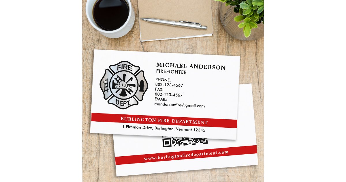 Personalized Firefighter Fire Department QR Code Business Card | Zazzle