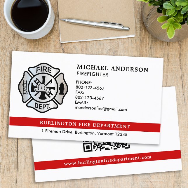 Personalized Firefighter Fire Department QR Code Business Card (Creator Uploaded)
