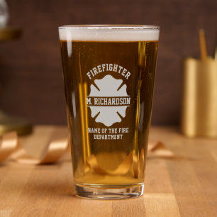 Personalized Firefighter Fire Dept Logo Symbol  Pint Glass