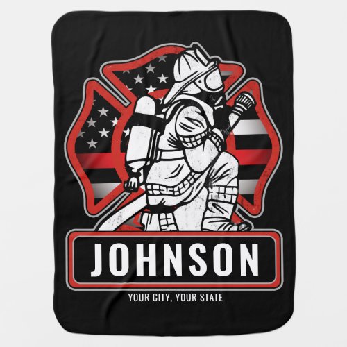 Personalized Firefighter Fire Dept Patriotic Flag  Baby Blanket