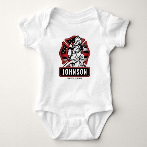Personalized Firefighter Fire Dept Patriotic Flag  Baby Bodysuit