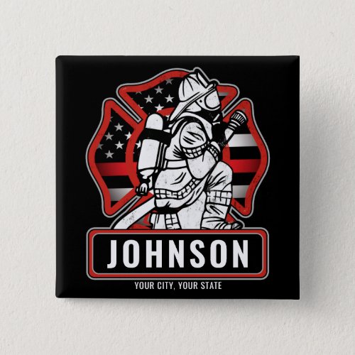 Personalized Firefighter Fire Dept Patriotic Flag Button