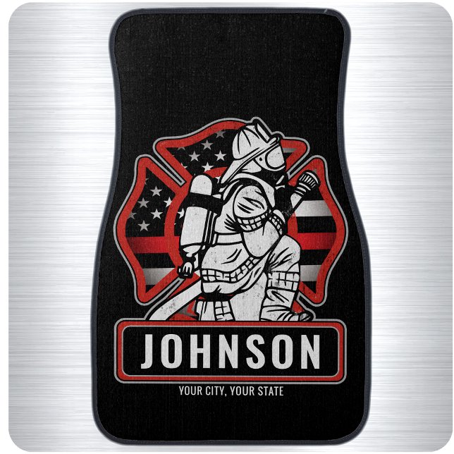 Personalized Firefighter Fire Dept Patriotic Flag  Car Floor Mat (Creator Uploaded)