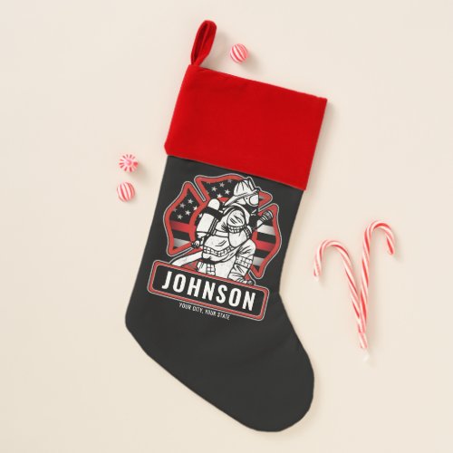Personalized Firefighter Fire Dept Patriotic Flag Christmas Stocking