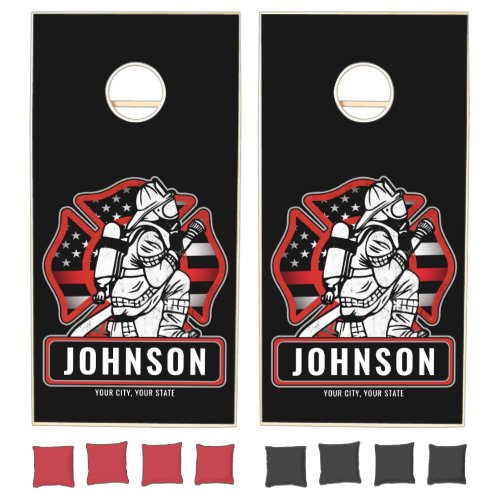 Personalized Firefighter Fire Dept Patriotic Flag  Cornhole Set