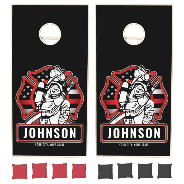 Personalized Firefighter Fire Dept Patriotic Flag  Cornhole Set (Set)
