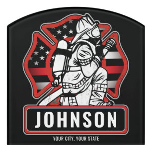Personalized Firefighter Fire Dept Patriotic Flag  Door Sign