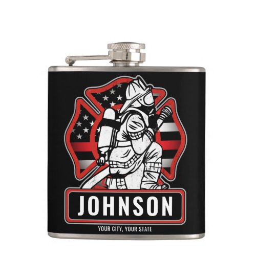 Personalized Firefighter Fire Dept Patriotic Flag  Flask