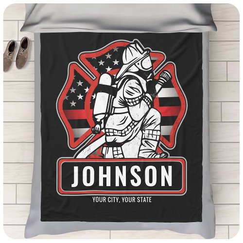 Personalized Firefighter Fire Dept Patriotic Flag Fleece Blanket