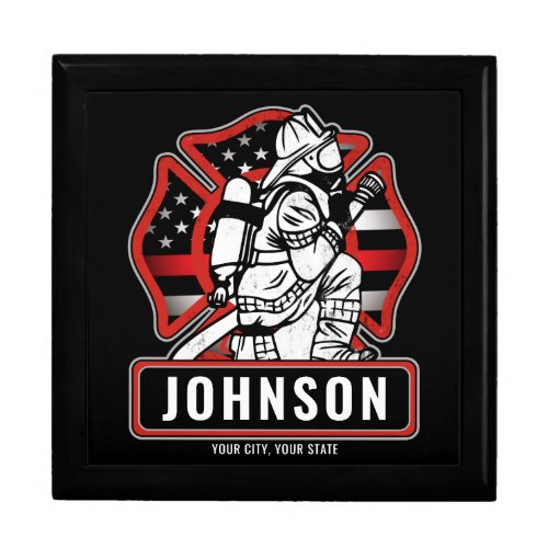 Personalized Firefighter Fire Dept Patriotic Flag Gift Box