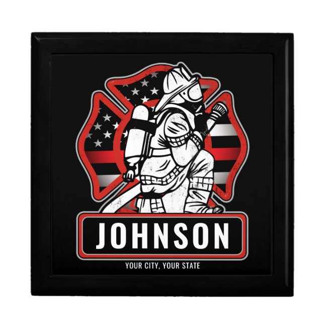 Personalized Firefighter Fire Dept Patriotic Flag Gift Box (Front)