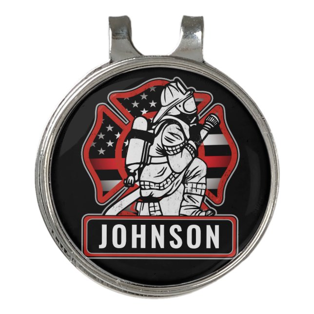 Personalized Firefighter Fire Dept Patriotic Flag Golf Hat Clip (Front)