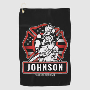 Personalized Firefighter Fire Dept Patriotic Flag Golf Towel