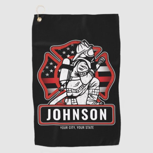Personalized Firefighter Fire Dept Patriotic Flag  Golf Towel