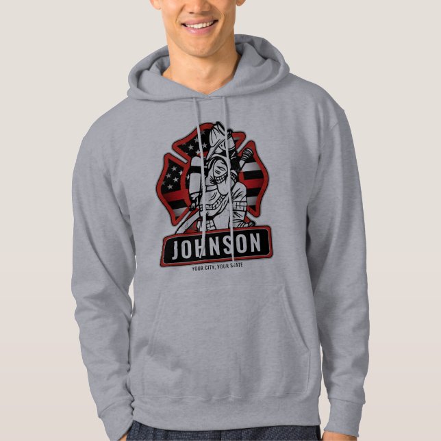 Personalized Firefighter Fire Dept Patriotic Flag Hoodie (Front)