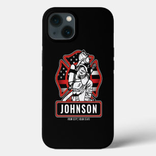 Personalized Firefighter Fire Dept Patriotic Flag iPhone 13 Case