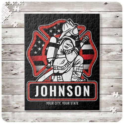 Personalized Firefighter Fire Dept Patriotic Flag Jigsaw Puzzle