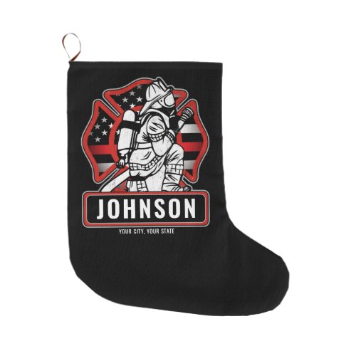 Personalized Firefighter Fire Dept Patriotic Flag  Large Christmas Stocking