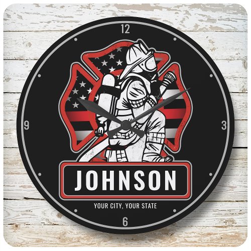 Personalized Firefighter Fire Dept Patriotic Flag  Large Clock